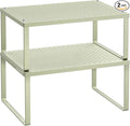 SONGMICS Spice Racks, Set of 2 Metal Cabinet Shelf Organizers, Countertop Organizers, Shelf Risers, Stackable, Expandable, Sage Green UKCS001C01