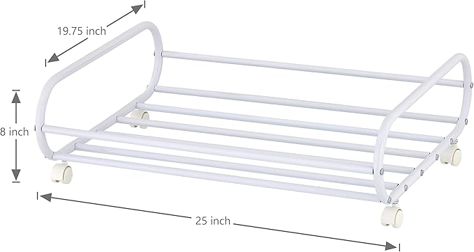 MyGift 24-Inch Rolling Stainless Steel Silver Metal Under Bed Storage Cart, Space Saving Organizer Rotating Wheels