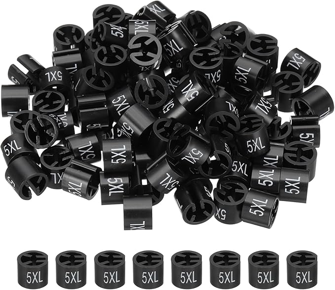 PATIKIL 100 Pcs Clothes Hanger Markers, 5XL Size Tags Fit 3mm Rod Garment Size Hanger Clips Color Coding Label for Clothing Hangers, Black