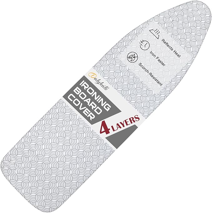 Dalykate Ironing Board Cover 21 x 57 with Scorch and Stain Resistant Thick Padding and Elasticized Edge Ironing Board Covers 4 Fasteners and 1 Protective Scorch Mesh Cloth
