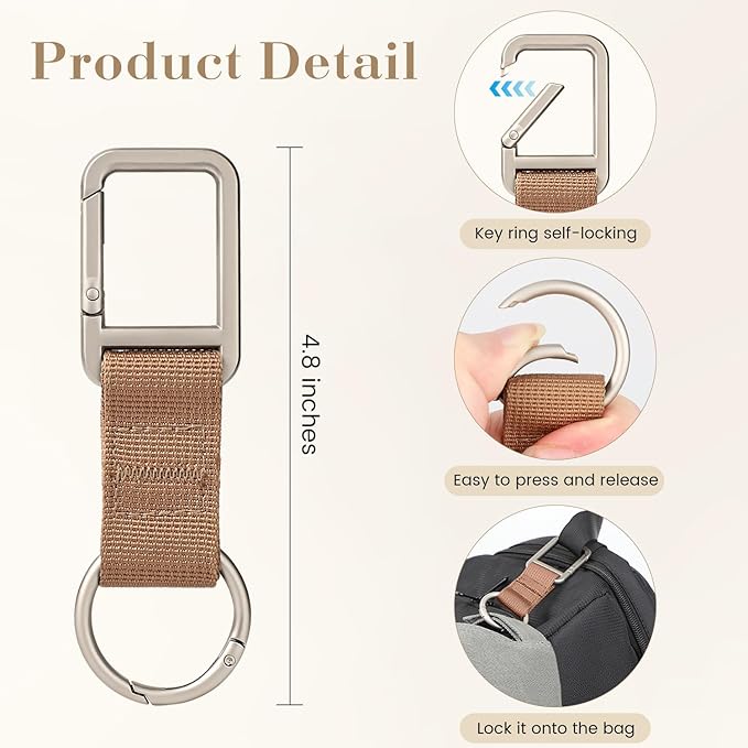Niveaya Travel Hat Clip for Baseball, Key Ring Holder with Self-Locking Metal Gate Clip, Vacation Cruise Essentials Accessory Light Brown