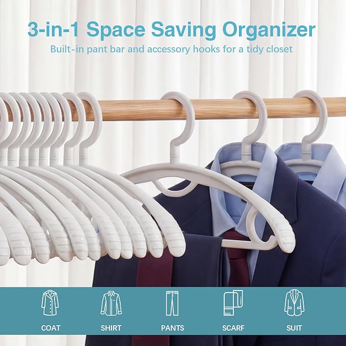 Plastic Clothes Hanger, Extra Thick Plastic Wide Shoulder Adult 360 Degrees Rotate Slip Resistant Standard Clothing Hanger Ideal for Everyday Use Light Green 10 Pack