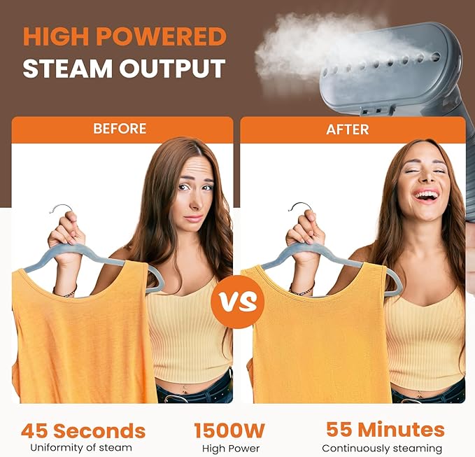 Sweetcrispy Garment Steamer for Clothes Standing, 1500W Powerful Clothes Steamer Standing with Wheels, 1.7L Water Tank for 55 Min Continuous Steaming, Professional Wrinkle Remover Heats in 45 Seconds