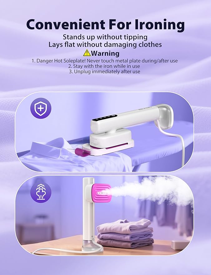 Sundu Iron with Steam,1000W Steam Iron for Quilting & Sewing,25g/min Steam Portable Handheld Garment Steamer,20mins Runtime & 100ml Large Tank,15s Fast Heat-up,Ceramic Panel,Wrinkle Remover for Travel