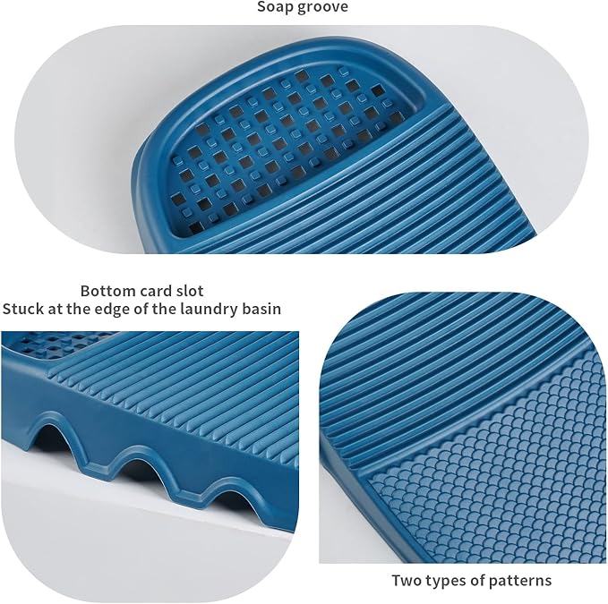 Portable Hand Wash Board with Soap Holder - Durable Plastic Laundry Scrubboard, Compact Clothes Cleaning Tool for Home, School, Dormitory & Travel - Blue