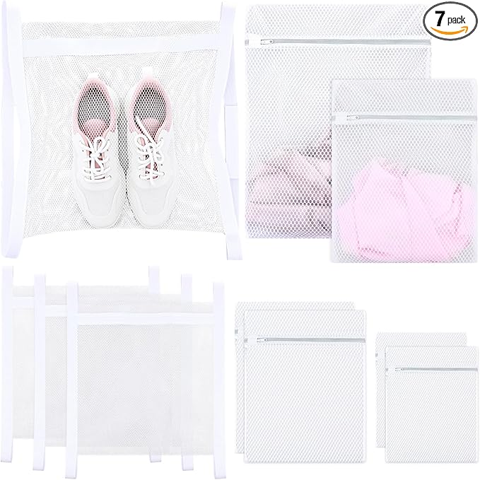 SATINIOR 7 Pcs Mesh Laundry Bags Sneaker Mesh Bags Suitable for Most Washing Machines and Dryers with Sturdy Zippers and Ties Laundry