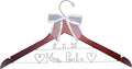 Bride Wedding Hanger for Dress Bride Name Mrs Silver, Gold Wire Writing - Dark Wood or White Wood Hanger with Notches Choice of 10 Bow Colors with or Without Wedding Date, Graduation Gown