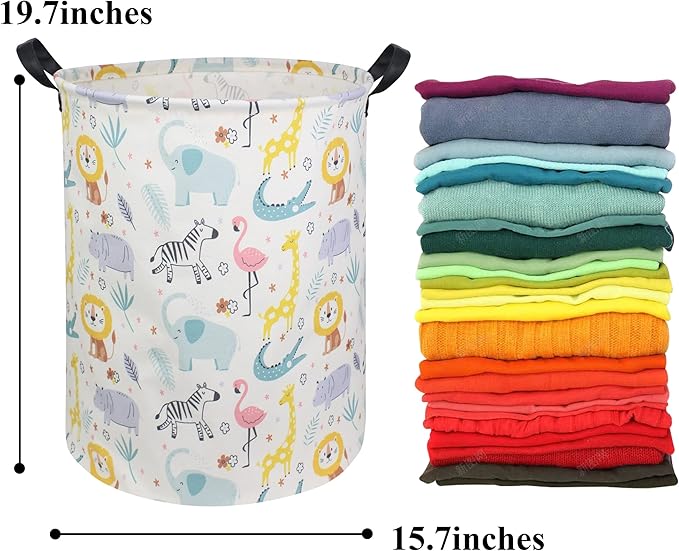HIYAGON Baby Laundry Basket Baby Hamper for Nursery Boy and Girl Cute Kids Toy Storage Basket Organizer Bins Safari Animal Room Decor(Colorful Animals)