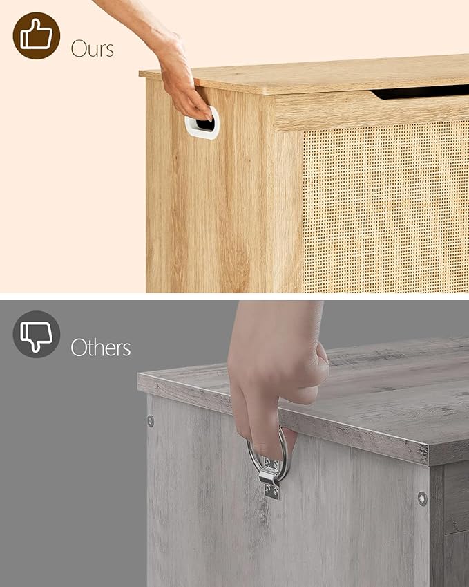 usikey 29.5” Storage Chest, Storage Bench with Storage, Toy Box with 2 Safety Hinges, Toy Chest for Bedroom, Shoe Bench, Supports 220 lb, for Living Room, Entryway, Natural