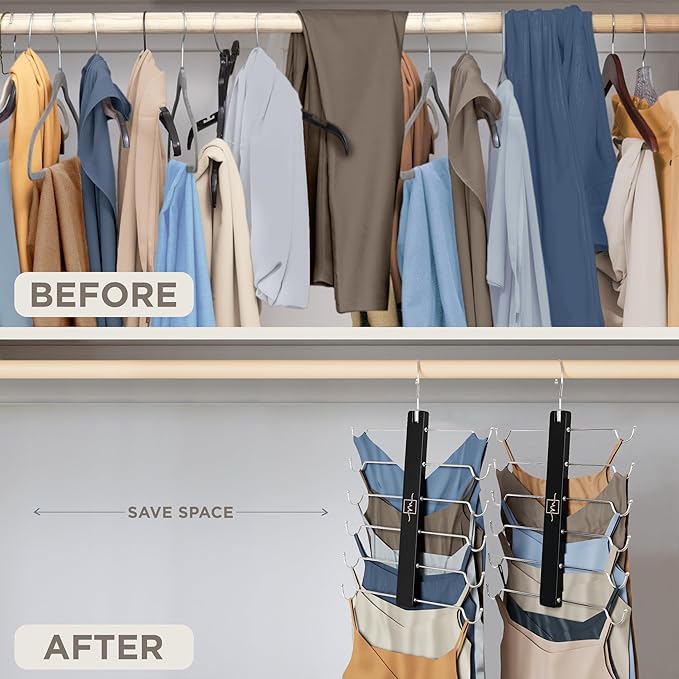 MORALVE European Beechwood Tank Top Hangers with 360° Swivel Hook - 2 Pack Space Saving Sports Bra and Cami Hanger for Closet - Hanging Tank Top and Bra Organizer for Space Saving Closet Organization