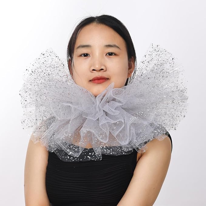 BLESSUME Victorian Retro Mesh Neck Ruff Ruffle Collar Layered Clown Neck Collar