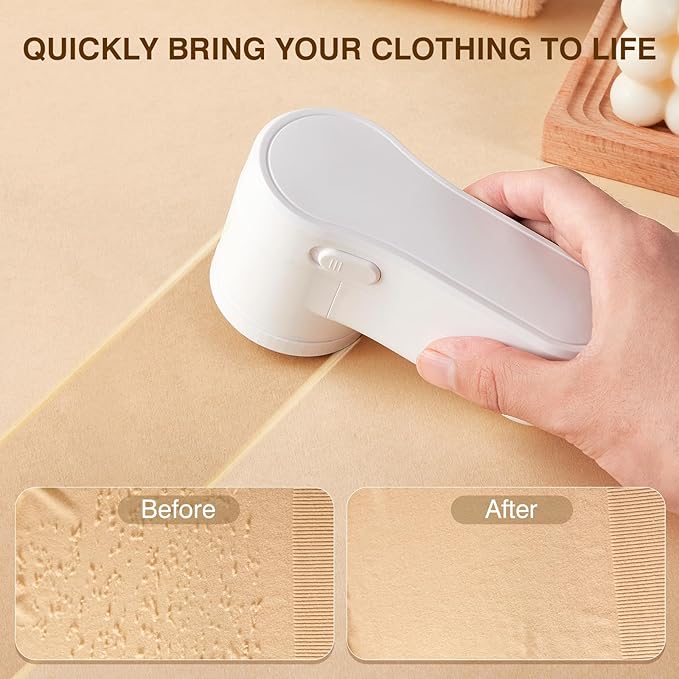 Fabric Shaver, Lint Remover Rechargeable, Electric Portable Sweater Defuzzer Digital LED Display to Remove Pilling for Clothes, Furniture, Sweater, (White with Three Shaver Blades)