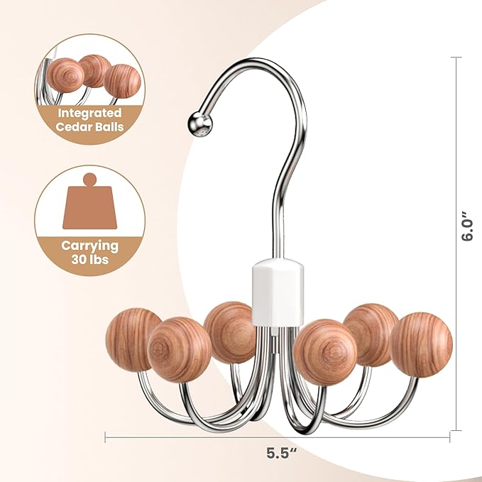 OHIYO 4-Pack 360° Swivel Hoodie Hangers with 6 Cedar Balls, Closet Organizer for Bra, Scarves, Belts, Purse & Accessories Storage