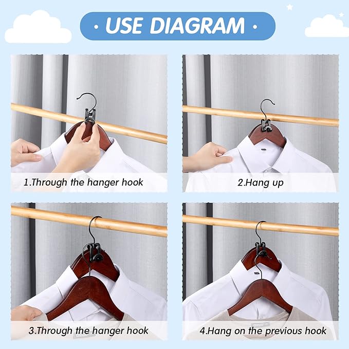 Unittype 150 Pcs Space Saving Hanger Hooks, Clothes Hanger Connector Hooks, Heavy Duty Space Saver Extender Clips for Closet Organizers (Black)