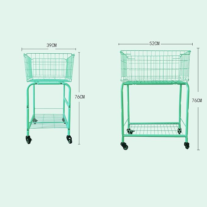 31" height Rolling Laundry Basket with Wheels, Heavy-Duty Multipurpose Organizer - Removable Storage Cart for Clothes, Toys, Dorm Room, Blue-Green(MINT)