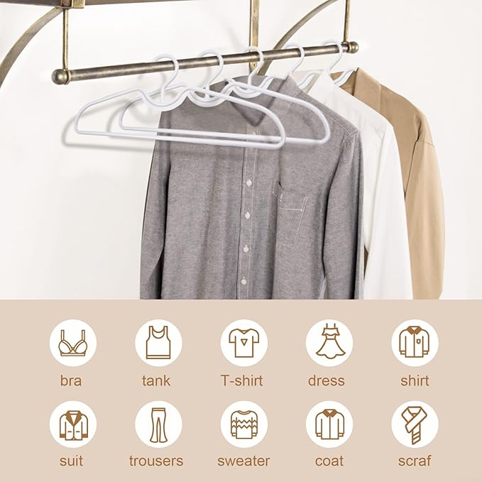 Plastic Clothes Hangers Space Saving Short Neck Hanger, Anti-Slip Heavy-Duty Slim Closet Thin Hangers, Coat Hanger for College Dorms, Homes & More, Enhances Closet Space(50Pack)