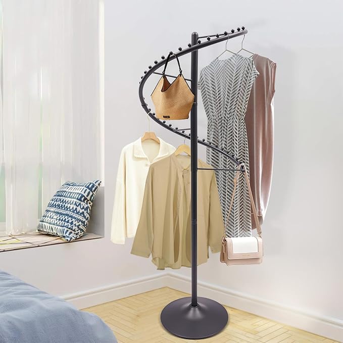 YIYIBYUS Rotating Clothing Rack, 38 Ball Heavy Duty Garment Rack, Standing Iron clothes Hanging Rack Freestanding Hanger For Boutique Display Bedroom Space Saving (Black)