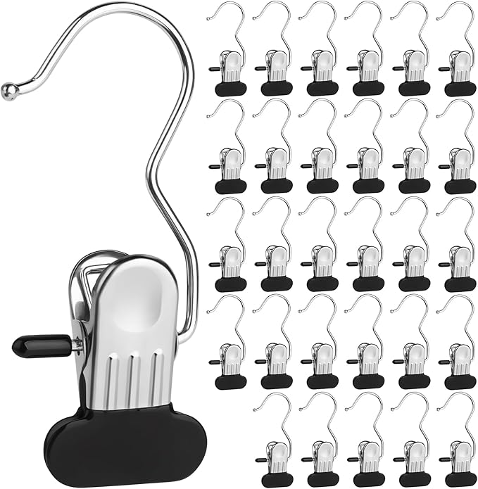 Clothes Pins 30-Pack Laundry Hook Hangers Clothes Hanger Clips for Closet Organizer Socks Towels Clips Heavy Duty Clothespins Bulk Clothes Hanger Clips for Wardrobe Travel Pants Socks Handbag