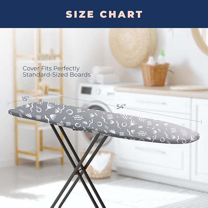 Ironing Board Cover and Pad Extra Thick Heavy Duty Padded Multiple Layers Silver Coated Ironing Board Cover, Non Stick Scorch and Stain Resistant Standard Size 15x54 with Elasticized Edges (Soft Grey)