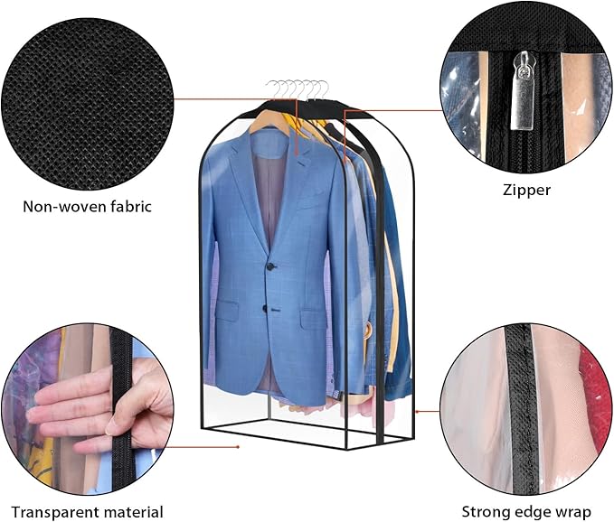 Univivi Garment Bags Garment Covers for Hanging Clothes, 10" Gusseted Clear Suit Bags for Clothes Storage, Garment Bag for Closet Storage, 32", 4-Pack
