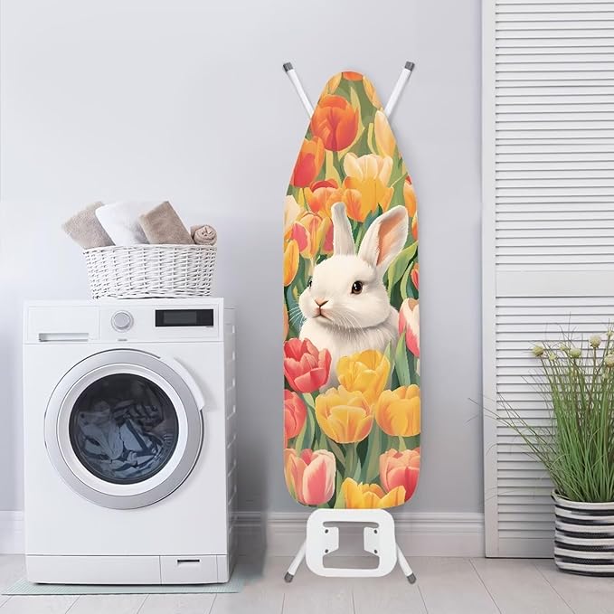 Tulip Ironing Board Cover Standard Size 15″x54″ Bunny Ironing Board Padding Thick Iron Board Cover with Elastic Edge Dust Cover Home