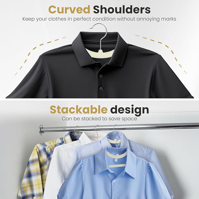 Velvet Short Neck Hangers - Heavy-Duty, Non-Slip Felt Surface, Space-Saving Design with Anti-Slip Grooves & Shoulder Shape, 360° Rotating Hooks, Durable for Coats, Shirt& Dresses (30, Beige A)