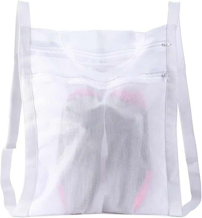 Sneaker Wash & Dry Net Bag for Dryer, Reused Laundry Bag, 15.7x13.8 Inch Large HoneyComber Mesh Bags with Zipper and Strap for Shoes, Clothing (1pcs Double Layer)
