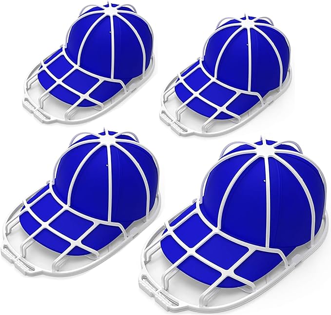 Hat Washer Cage for Washing Machine - Baseball Cap Cleaner Rack, Ball Cap Washing, Dishwasher Safe, Perfect for Cleaning and Protecting Hats in Dishwasher (White 4 Pack)