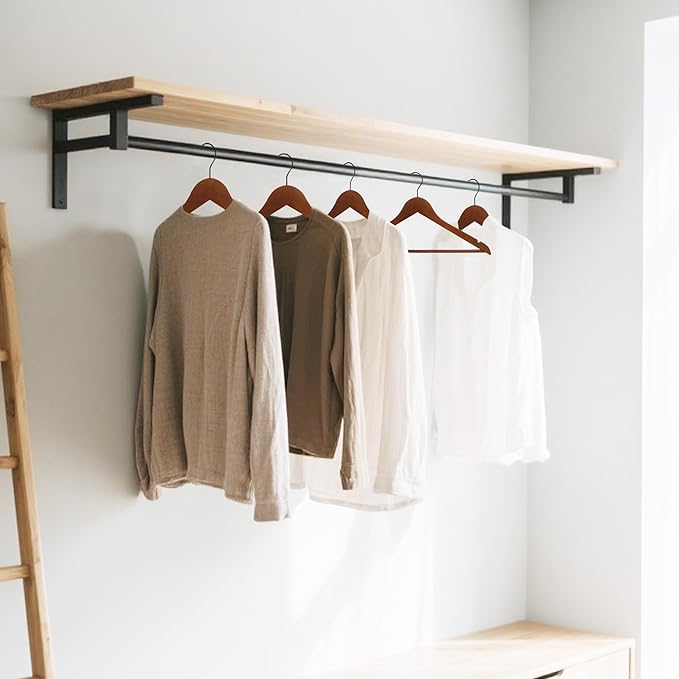 Quality Wooden Clothes Hangers, Solid Wood Suit & Coat Hangers with Pants Bars, Swivel Hook, Shoulder Notches, Heavy Duty Hangers for Shirts, Jackets, Dresses & Trousers(Walnut/12-Pack)
