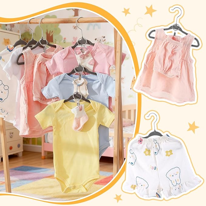 Hsei 25 Pack Baby Velvet Hangers with Ring Clips 11.02 Inch Baby Clothes Hanger for Socks Kids Felt Hangers for Closet, Space Saving Toddler Clothes Hanger for Infant Toddler