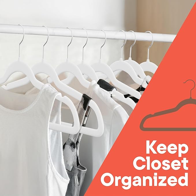 White Velvet Hangers 120 Pack – 360° Swivel Hook, Non-Slip and Space Saving Hangers, Heavy-Duty 11 lbs Weight Capacity - Smooth Velvet Finish for Crease-Free Clothes and Effortless Closet Organization
