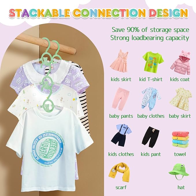 Baby Hangers,11-14 inch Extendable Kid Hangers 100 Pack,Non-Slip Children Hangers,Stackable Space Save Toddler Hangers,Infant Hangers for Closet,Green 100 Pack
