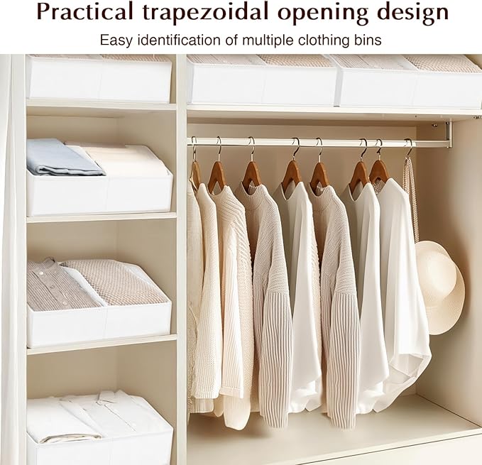 Closet Organizers and Storage Bins - 8 Pack Collapsible Divided Trapezoidal Cube Storage Bins Baskets with Orange Handle for Organizing Clothes Blankets, Toys, Books, Towels(White)