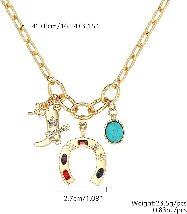 Chunky Gold Necklace for Women Gold Evil Eye Cowboy Pendant Necklace Dainty Paperclip Chain Vintage Luck Amulet Choker Necklaces Celestial Jewelry Gift