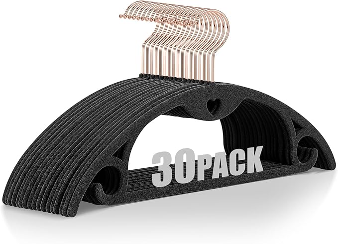 IEOKE Velvet Hangers 30 Pack: Felt Clothes Hangers Heavy Duty Shirt Sweater Hangers No Shoulder Bump Non Slip Slim Thin Coat Hangers for Closet - Black Grey/18 XL