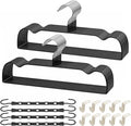 Black Rubber Coated Metal Pants Hangers 20 Pack with Shoulder Notches, Non-Slip, Heavy Duty, Space Saving Closet Organizer for Slacks, Scarf, Ties, Includes 4 Magic Hangers and 10 Hooks