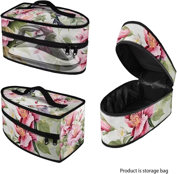 Hummingbird Lily Steam Iron Storage Bag with Zipper Handle Retro American Flag Iron Storage Case Fits for Accessories Travel Irons