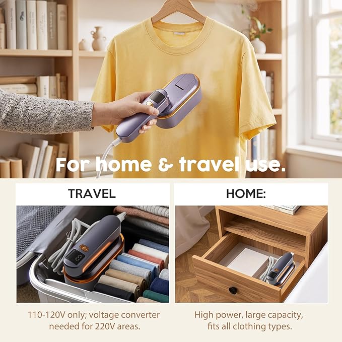 Portable Travel Steamer for Clothes, 1200W Powerful 2 In 1 Steamer & Iron,10s Fast Heat,4 Modes with LED Display, 150ml Water Tank Powerful Wrinkle Remover for Home,Office, Travel