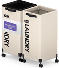 Caroeas Next-Gen 105L Matel Frame Laundry Basket with wheels, Heavy Duty Tall Rolling Laundry Hamper with Removable Wash Bag, Collapsible Freestanding Clothes Hamper (100L,Beige,2Pack)