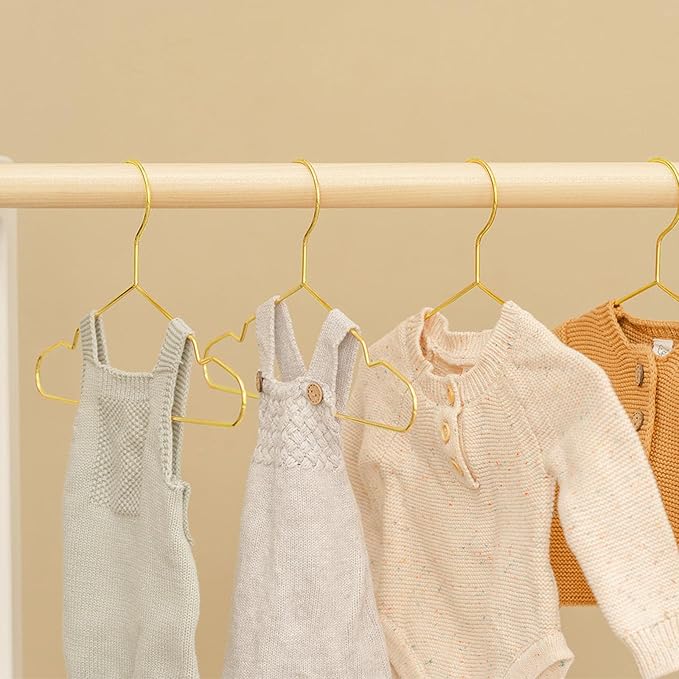 HEVSTIL 10PCS Small Gold Coat Hangers – 5.91 Inch Stainless Steel Mini Hangers | Thin Metal Clothes Hangers for Wardrobe, Undergarments, and Compact Closets