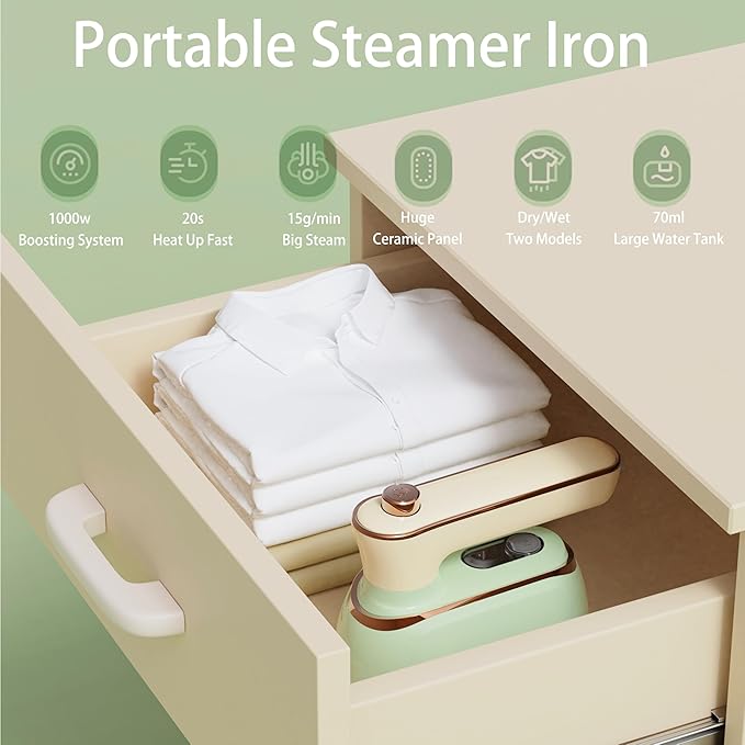Portable Travel Steamer for Clothes,800-1150w Foldable Clothes Steamer and Iron,Fast Heat Up,180° Rotatable Handle,Powerful Wrinkle Remover for Home & Travel,Large Ceramic Heat Panel