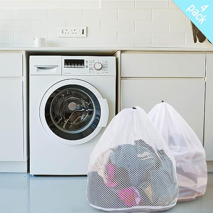 Mesh Laundry Bags with Adjustable Single Shoulder Straps 24" x 32" Sturdy Nylon Material Laundry Liners with Drawstring Closure for College, Dorm and Apartment(4PCS-XXLarge)