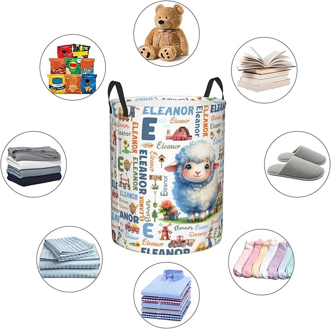 Personalized Farm Sheep Laundry Basket For Baby Kids Boys Girls Adult Custom Hamper Basket With Name For Bathroom Bedrooms Collapsible Baby Laundry Basket, Dirty Clothes Hamper With Handles
