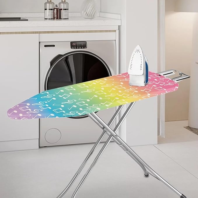 GLENLCWE Rainbow Music Note Ironing Board Cover,Colorful Iron Pad Covers Non Slip with Hook and Loop,Thick Padding Iron Board Cover Protector Washable