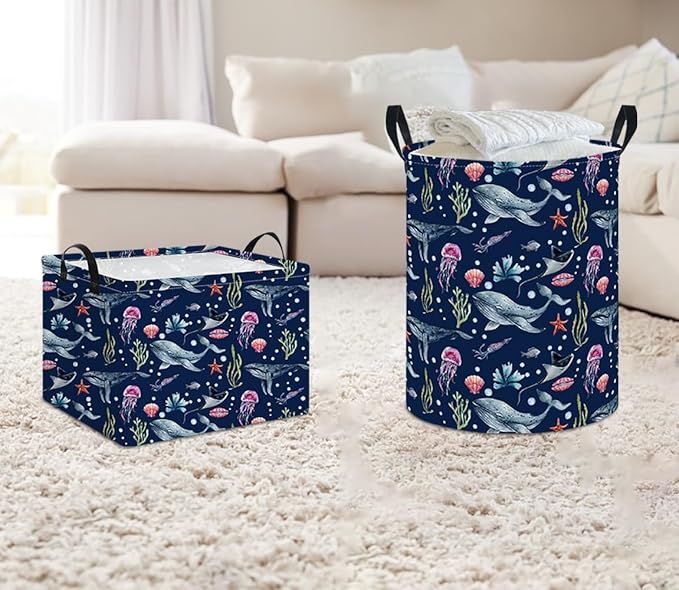 Laundry Hamper, Laundry Basket, Nursery Hamper, Waterproof Storage Bin, Clothes Organizer Basket, Room Decor(Watercolor Ocean)