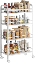 Slim Storage Cart, 4-Tier Small Rolling Cart with Wheels, 9.1" Deep, Narrow Bathroom Shelf Trolley for Kitchen, Bathroom, Laundry Room, White Large 4-Tier (9.1" W x 33.6" H)