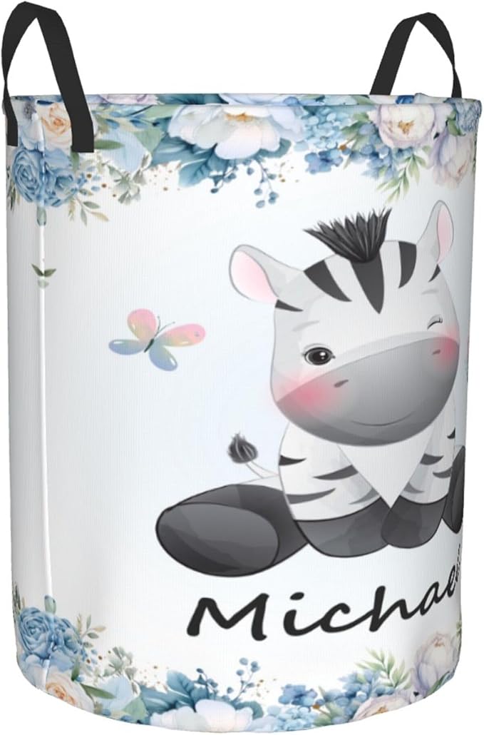 Personalized Zebra Laundry Basket For Baby Kids Boys Girls Adult Custom Hamper Basket With Name For Bathroom Bedrooms Collapsible Baby Laundry Basket, Dirty Clothes Hamper With Handles