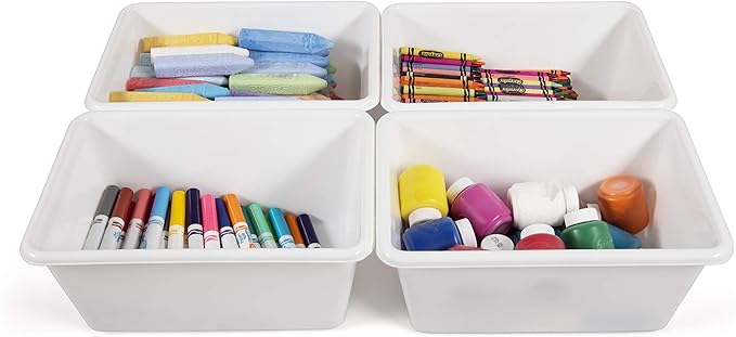 Humble Crew Toy Storage Bins for Kids, Set of 4, White, Small - Sturdy, Colorful Plastic Storage Bins for Classroom, Playroom, Nursery, and More - Premium Toddlers Toy Organizer Bins