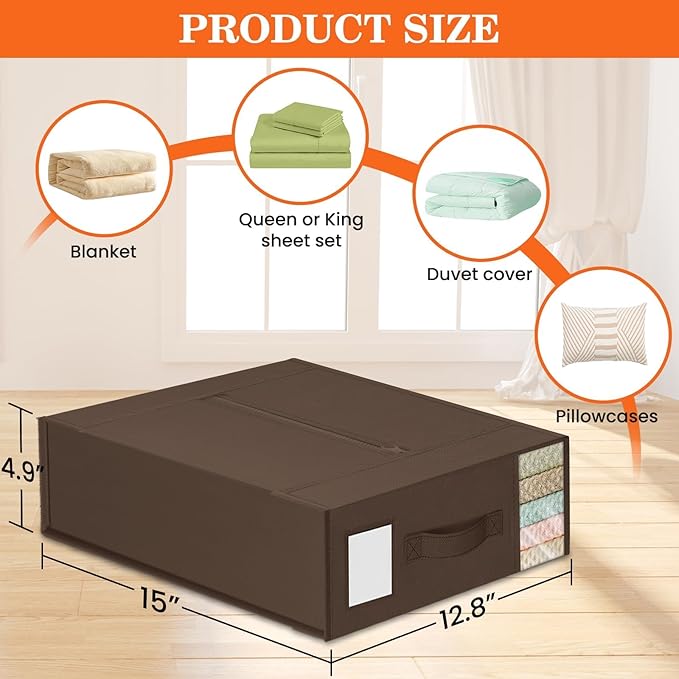 WOWBOX Sheet Organizers and Storage,Closet Bed Sheet Organizer Under Bed Storage and Organization with Label Cards & Clear Window for Bedding Sheets,Duvet Covers,Blankets (8 Pack，Brown)