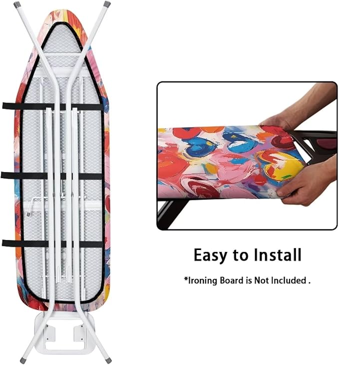 Colorful Love Heart Heat & Stain Resistant Iron Board Cover Easy-Fit Replacement Ironing Board Cover for 15" x 54" Ironing Boards Valentine's Decoration
